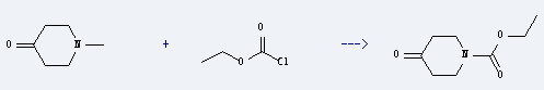 N-Carbethoxy-4-piperidone is prepared by reaction of 1-methyl-piperidin-4-one with carbonochloridic acid ethyl ester.
